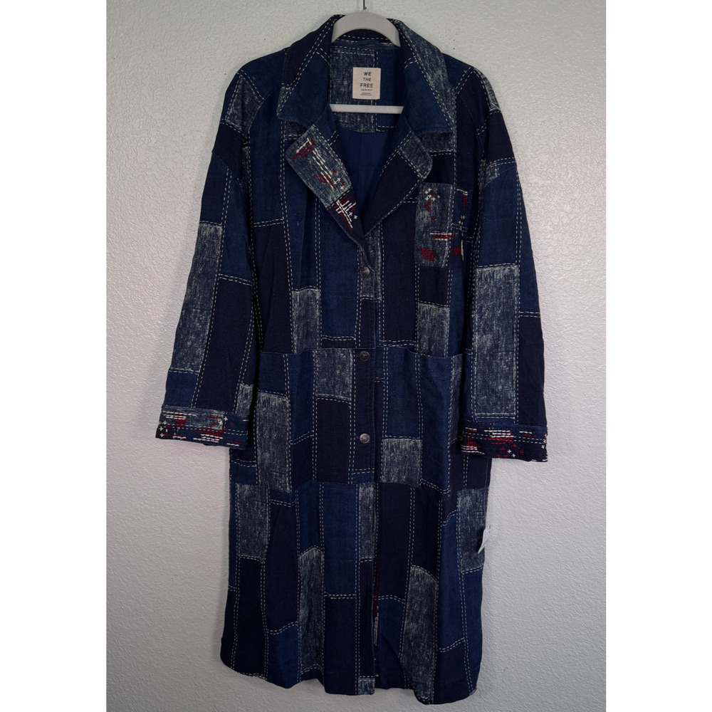 Free People Patchwork Jacket Women XS S Open Studio Denim Embroidered Boho Coat